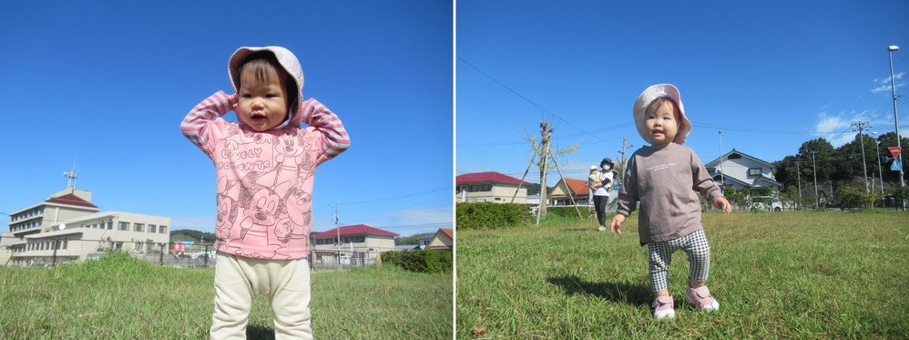 女の子と男の子が広場で遊んでいる