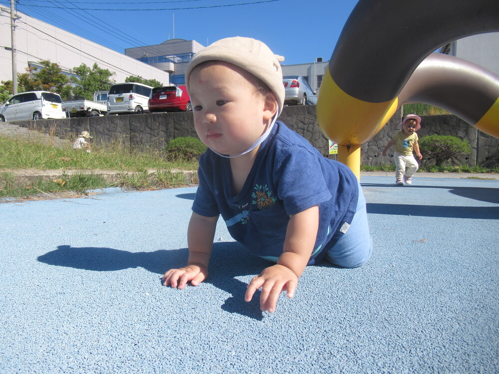 男の子がハイハイしている