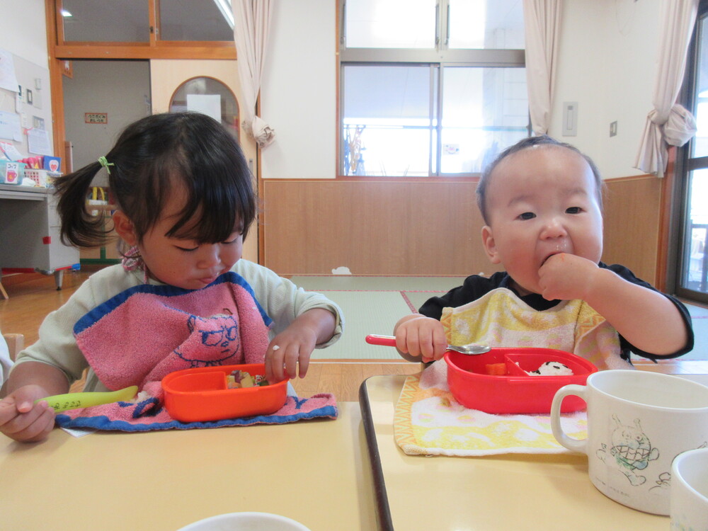 お弁当を食べている