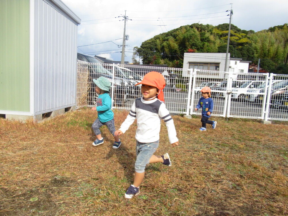 園庭で遊んでいる