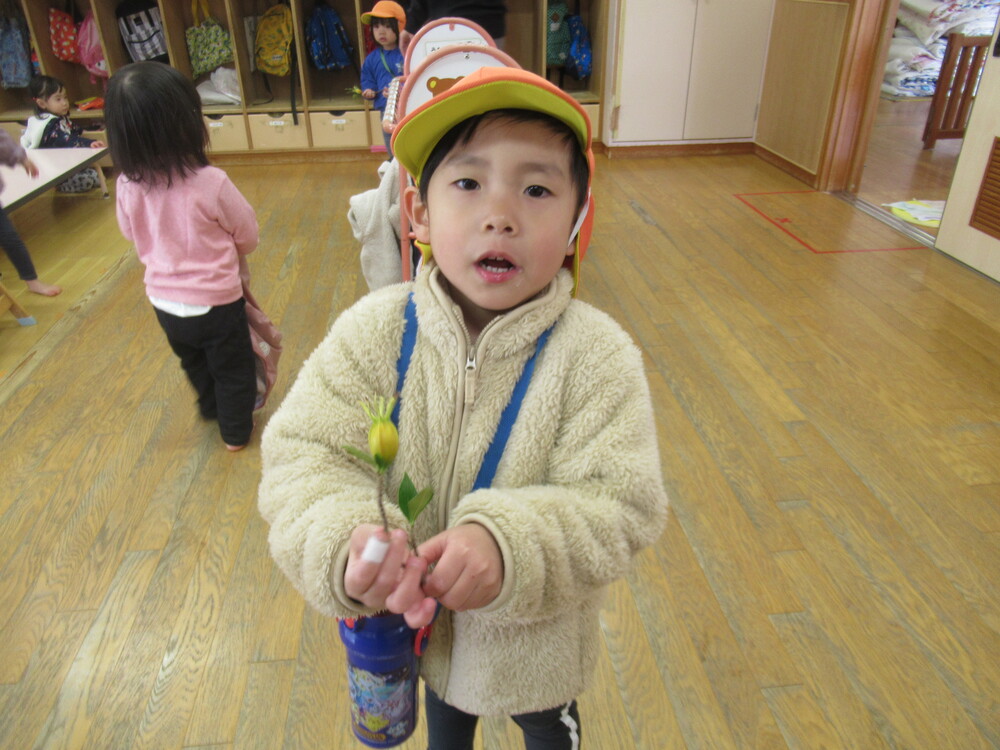 くちなしの実を持っている男の子