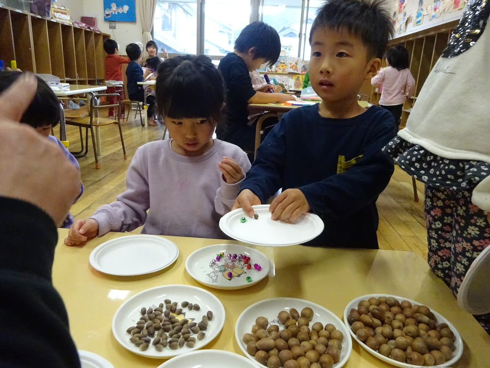 どんぐりを入れる様子