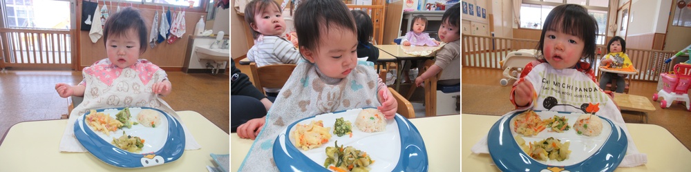 子どもたちが給食を食べている１