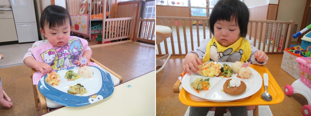 子どもたちが給食を食べている２