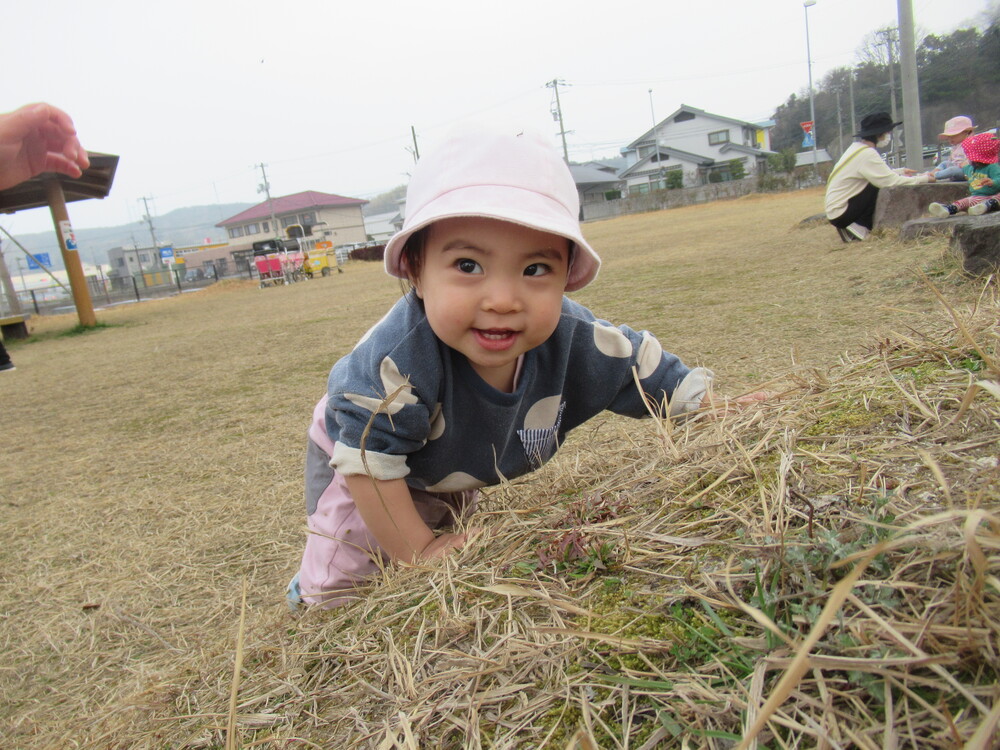 芝生の山を登る