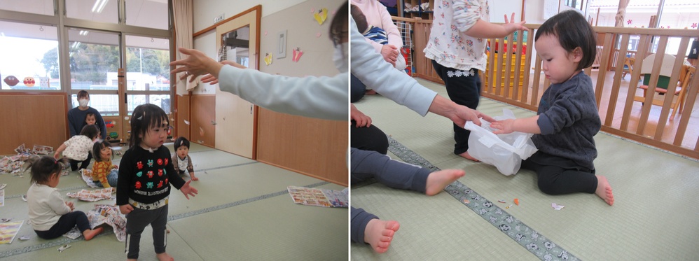 広告紙で遊んでいる３