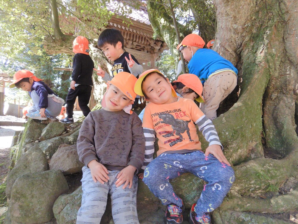 ばす組　散歩　法蔵寺　木登り