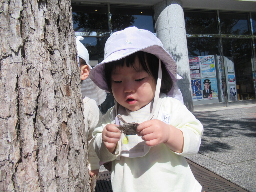 女の子が葉っぱを持っている