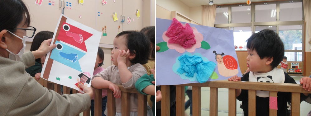 女の子と男の子が作品を見ている１