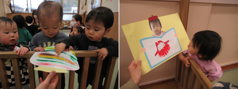 男の子と女の子が作品を見ている１