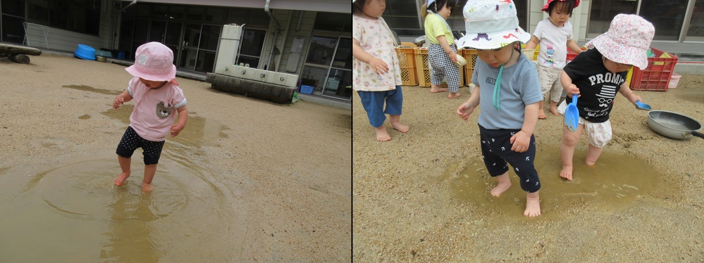 水たまりで遊んでいる１