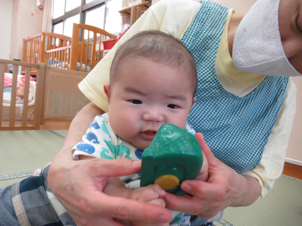 かぼちゃをじーっと観察する子ども