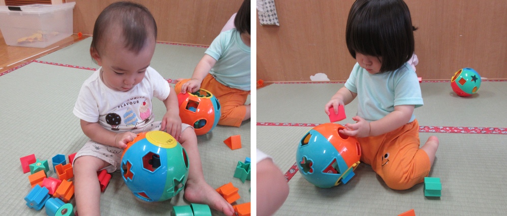 型はめブロックで遊んでいる