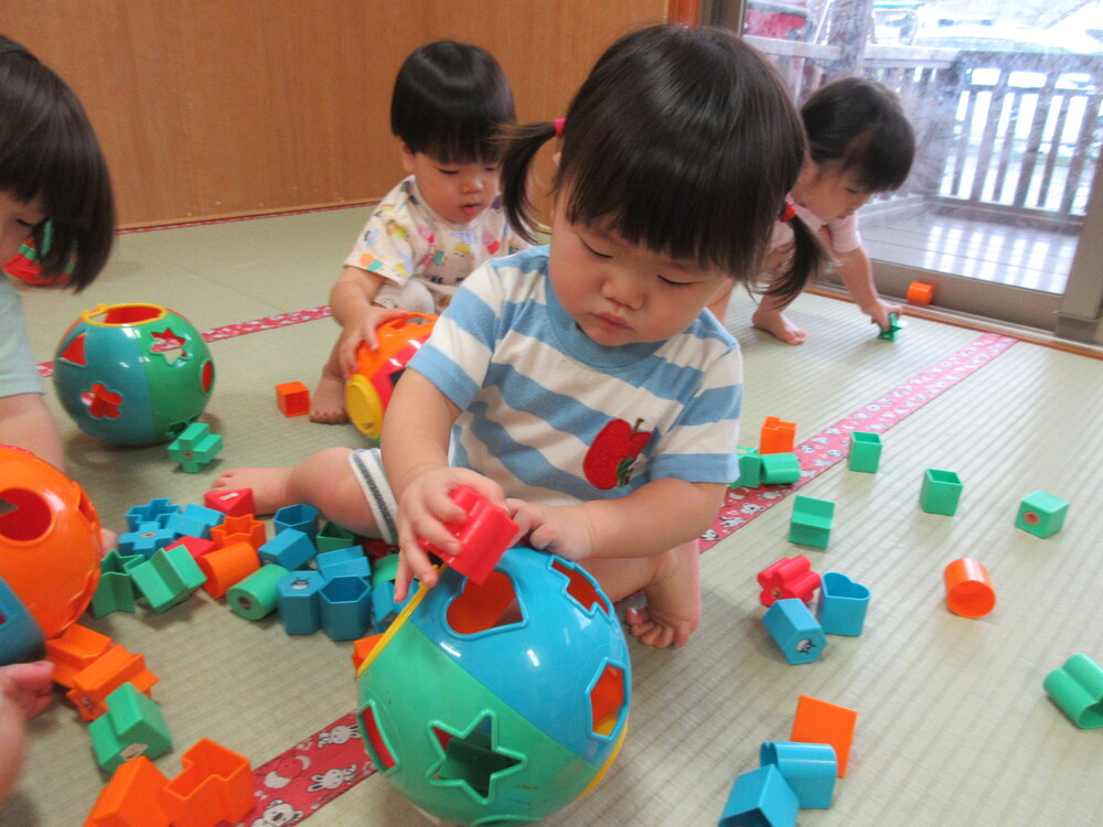 型はめブロックで遊んでいる