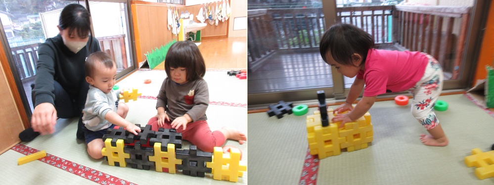 井形ブロックで遊んでいる (1)