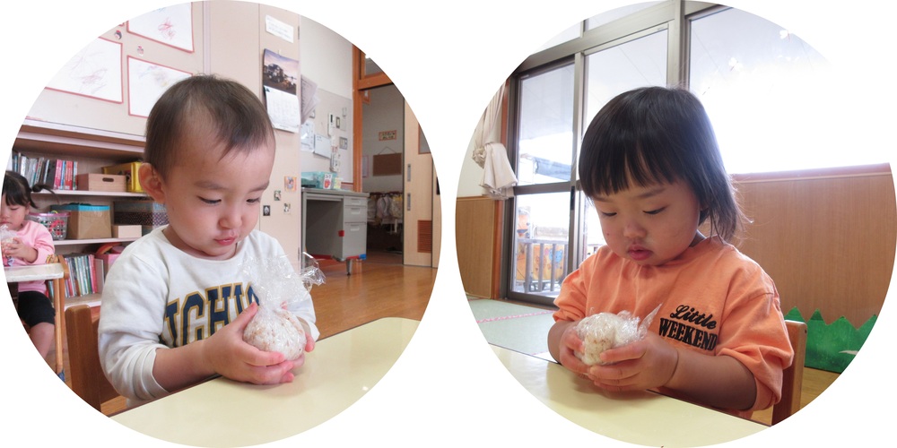 おかかおにぎりを作る様子