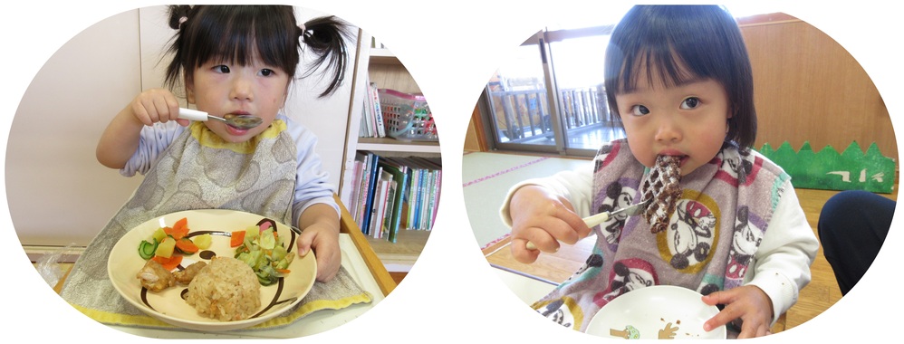 給食を食べている