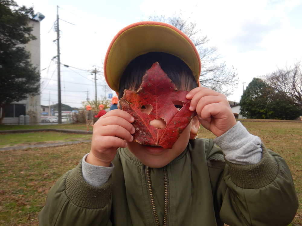 落ち葉で遊ぶ