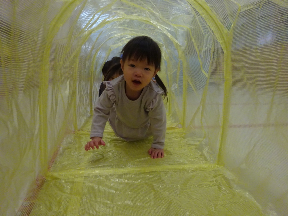 トンネルで遊んでいる子ども (1)