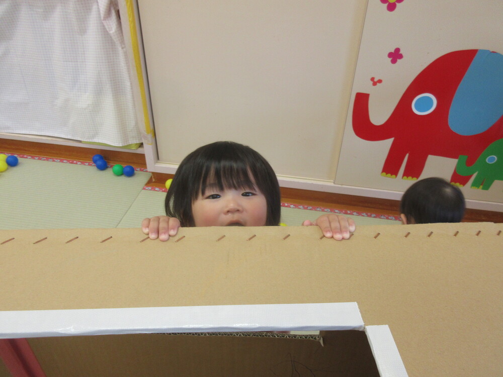 ダンボールハウスで遊んでいる様子 (２)