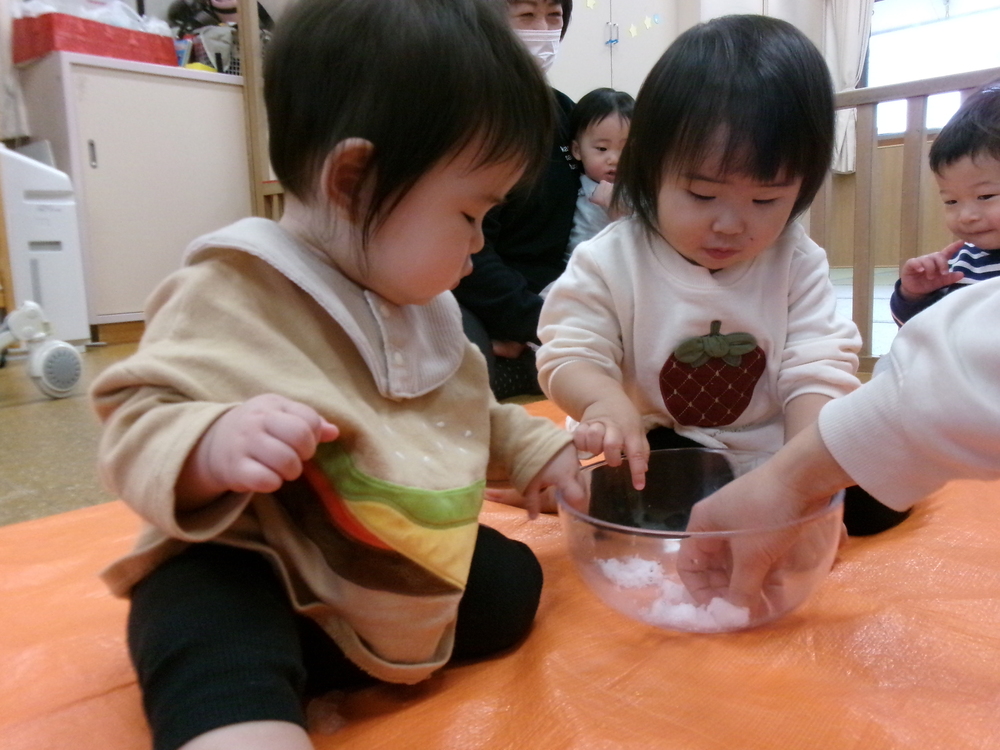 雪を触る
