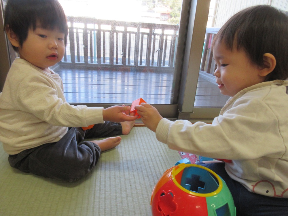 型はめブロックで遊んでいる