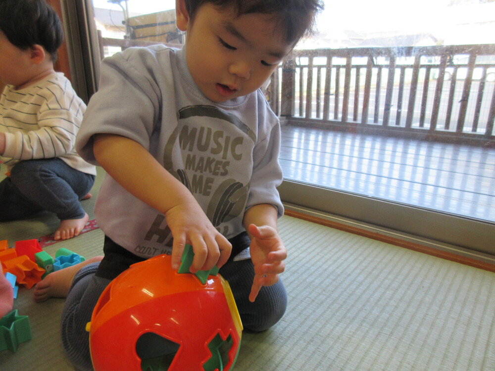 型はめブロックで遊んでいる