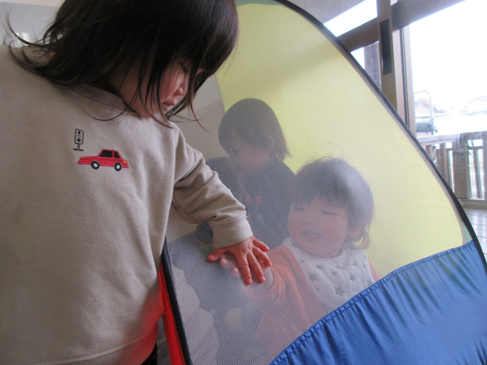 ボールハウスで遊んでいる
