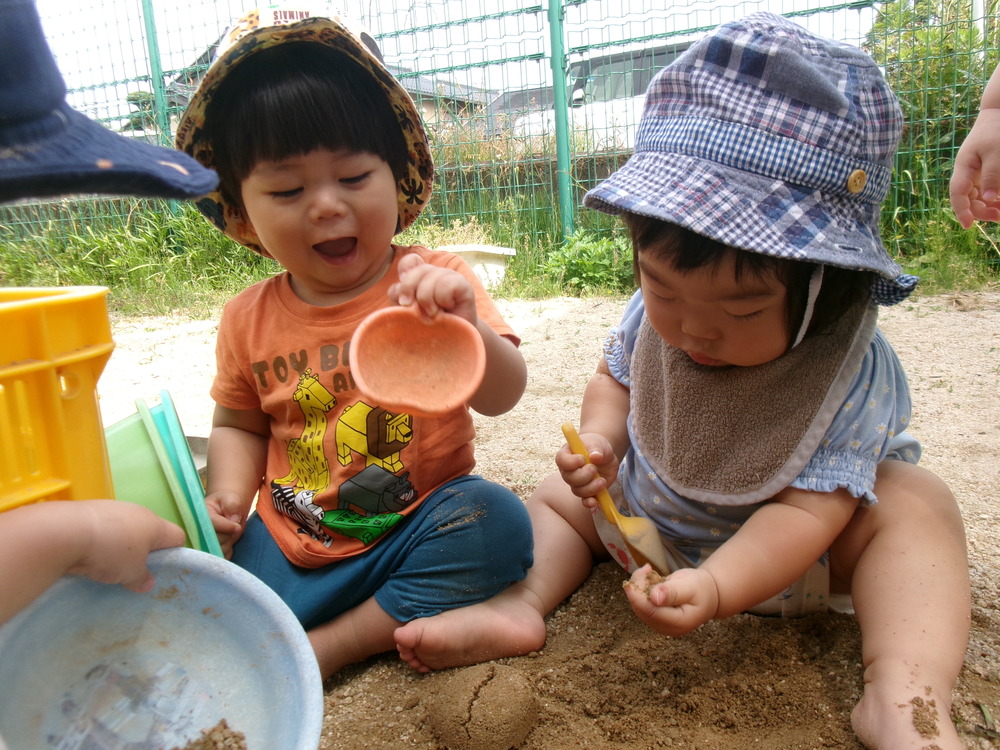 りんごの型抜きをしている