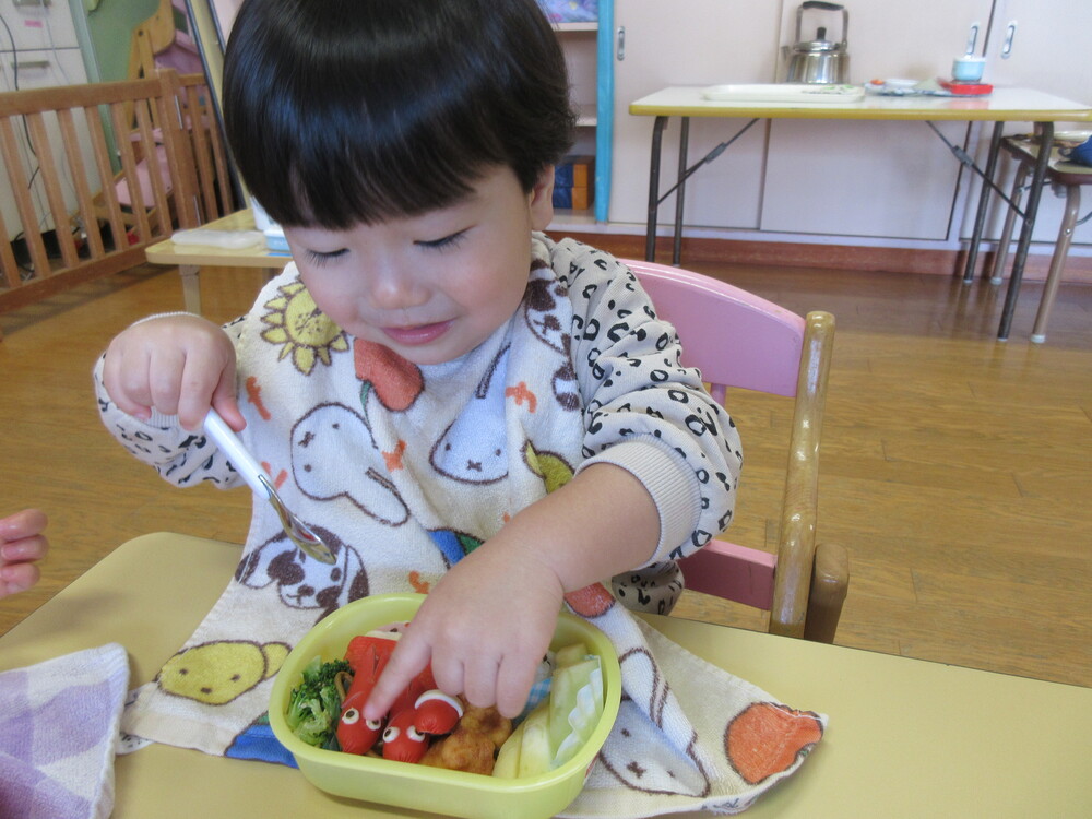 お弁当を食べる様子