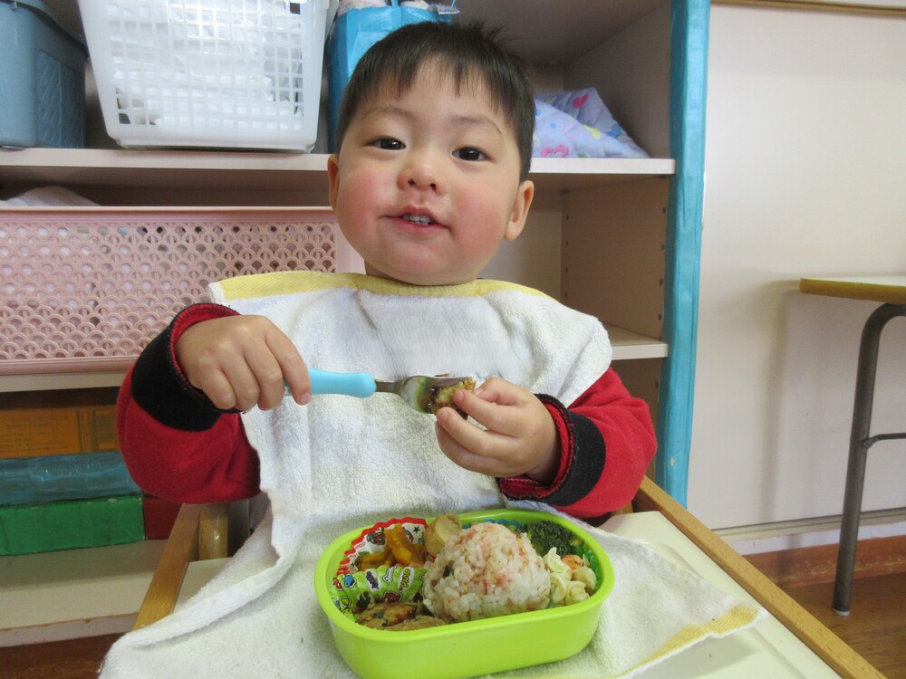 お弁当を食べる様子
