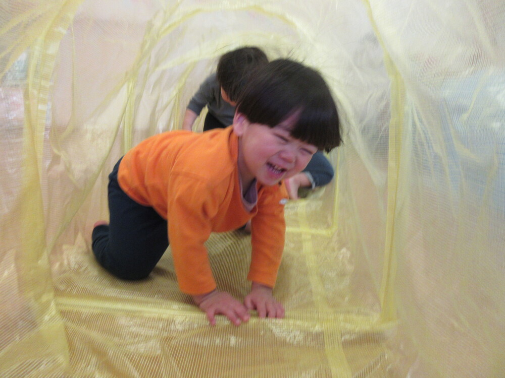 トンネルで遊んでいる