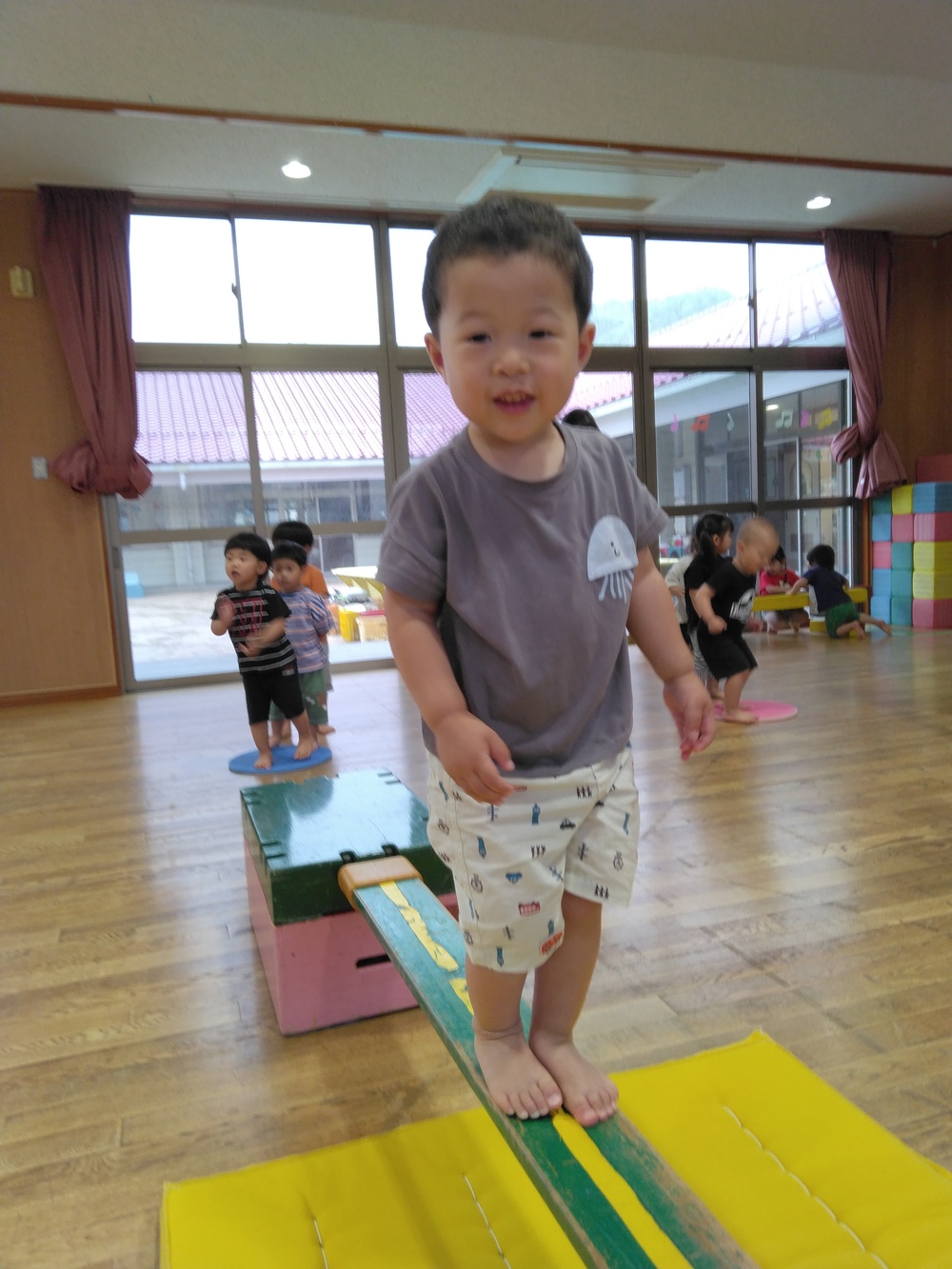 一本橋を渡っている