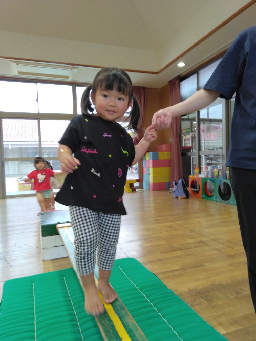 一本橋を渡っている