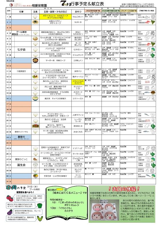 17月の献立表
