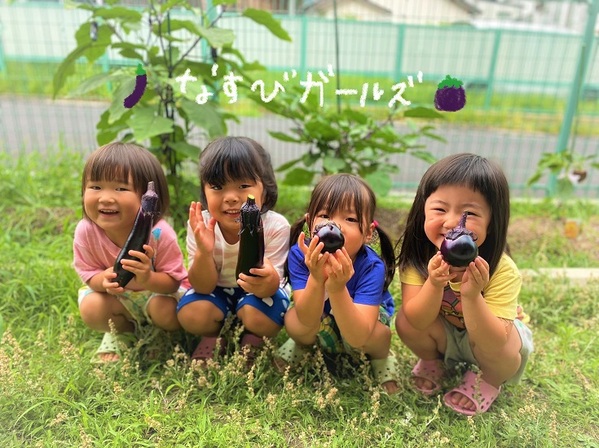 茄子を収穫した子どもたち