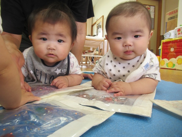 センサリーバックで遊ぶ子ども