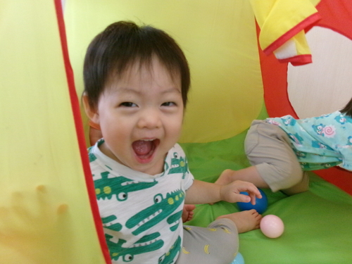 ボールハウスで遊んでいる