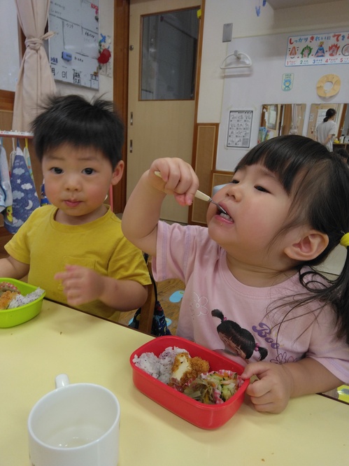 お弁当を食べている